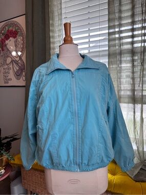 Norm Thompson Light Blue Zip-Up Bomber Jacket